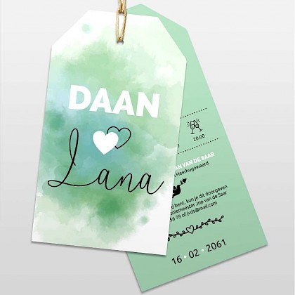 Trouwkaart label met waterverf mintgroen