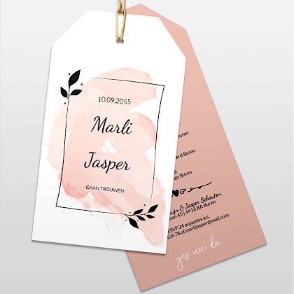 Oudroze labelkaartje met waterverf en kader