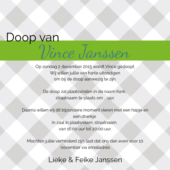 Kaartje "Foto uitnodiging" Kaartje "Foto uitnodiging"