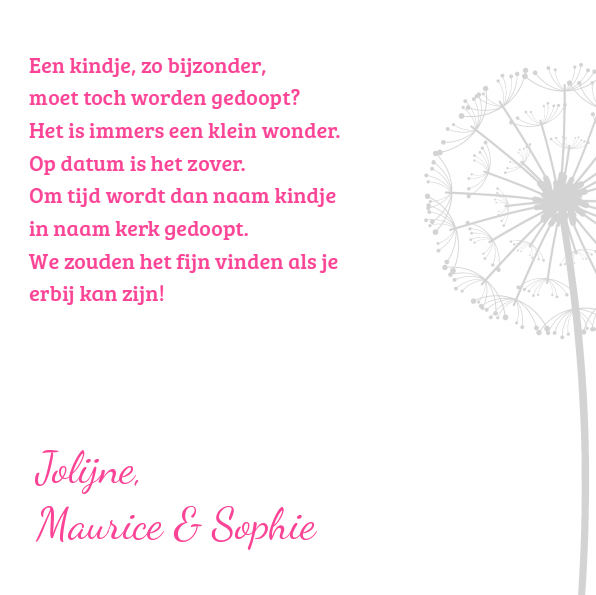 Kaartje "Paardenbloem roze" Kaartje "Paardenbloem roze"