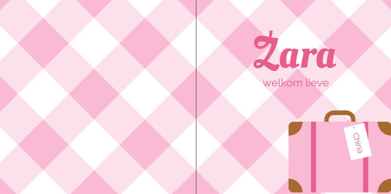 Gevouwen adoptiekaart "Roze koffer" Gevouwen adoptiekaart "Roze koffer"