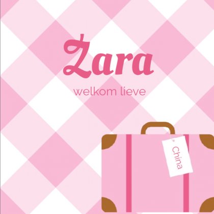 Gevouwen adoptiekaart "Roze koffer"