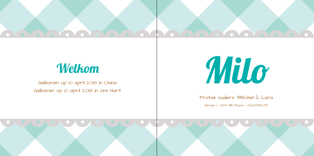 Gevouwen adoptiekaart "Blauwe koffer" Gevouwen adoptiekaart "Blauwe koffer"