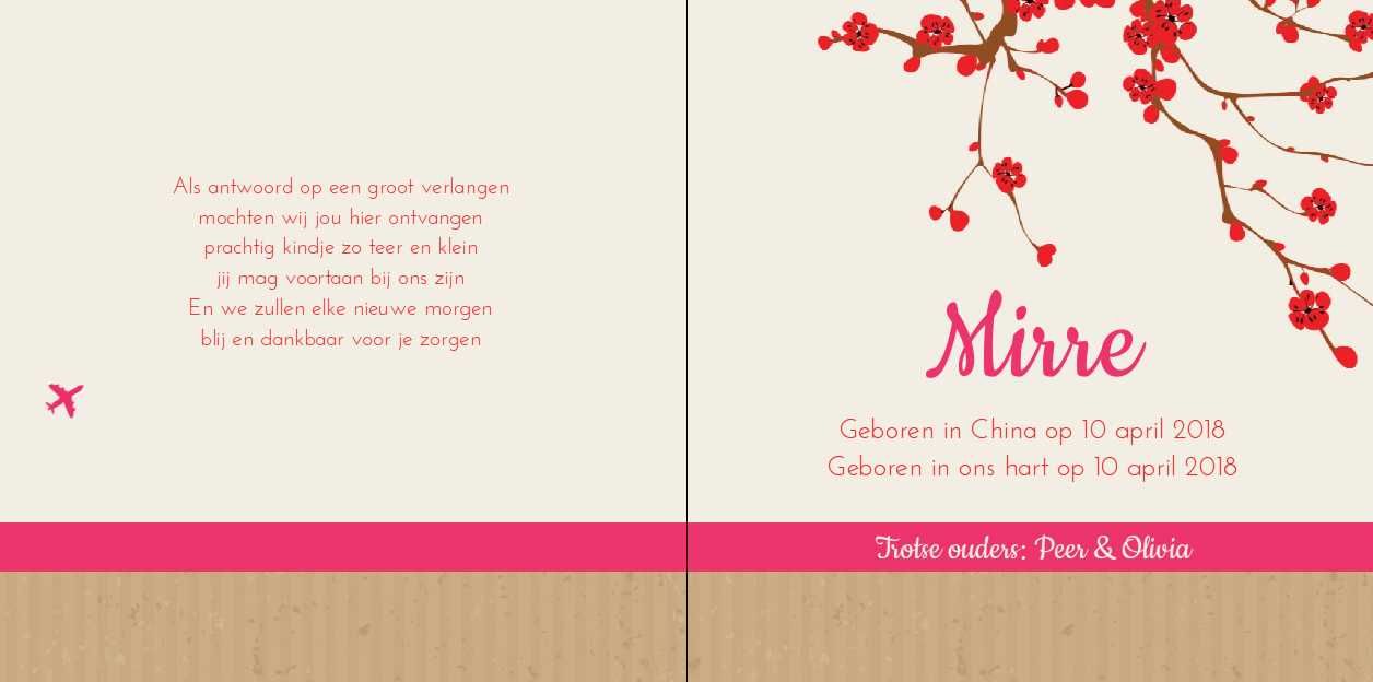 Gevouwen adoptiekaart "Rode bloesem" Gevouwen adoptiekaart "Rode bloesem"