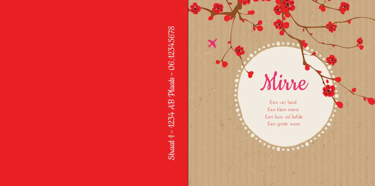 Gevouwen adoptiekaart "Rode bloesem" Gevouwen adoptiekaart "Rode bloesem"