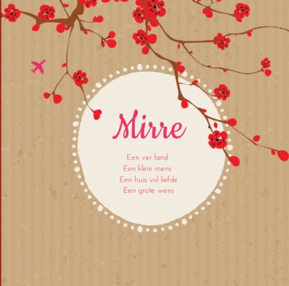 Gevouwen adoptiekaart "Rode bloesem"