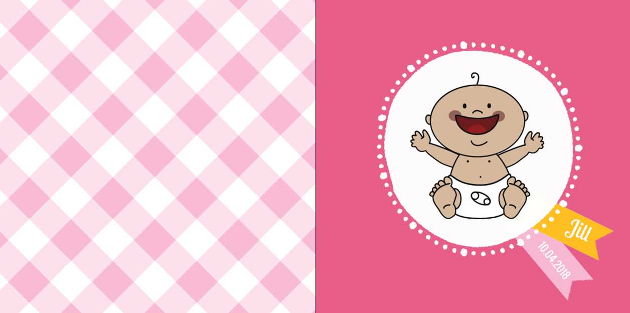 Gevouwen adoptiekaart "Baby in vaantje roze"