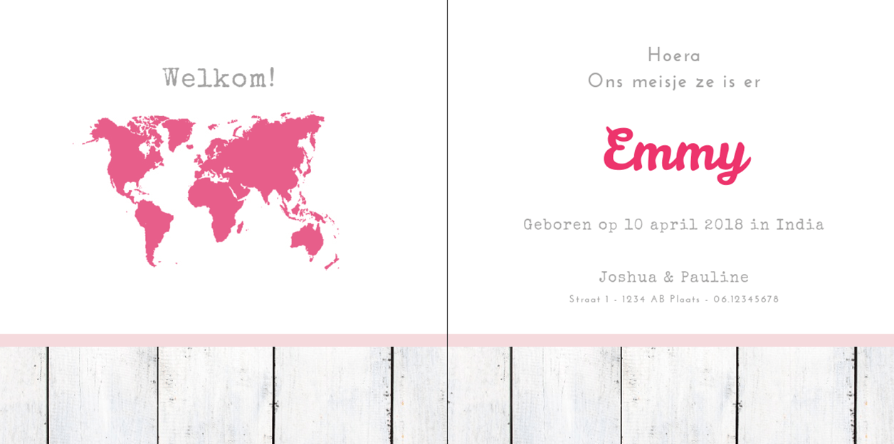 Gevouwen adoptiekaart "Stempel op hout roze" Gevouwen adoptiekaart "Stempel op hout roze"