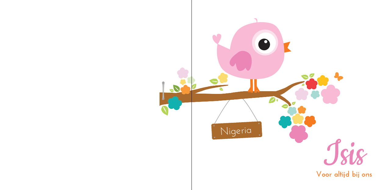 Gevouwen adoptiekaart "Roze vogeltje" Gevouwen adoptiekaart "Roze vogeltje"