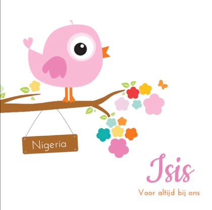 Gevouwen adoptiekaart "Roze vogeltje" Gevouwen adoptiekaart "Roze vogeltje"