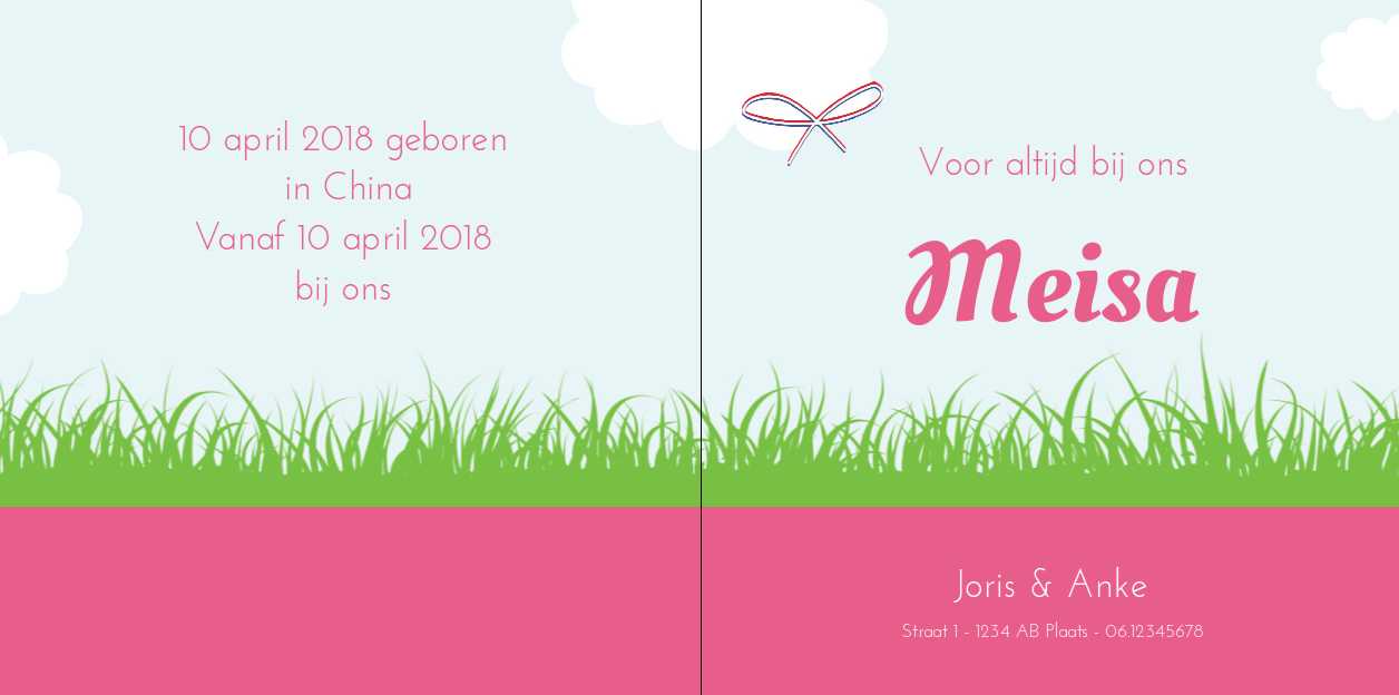 Gevouwen adoptiekaart "In het gras roze" Gevouwen adoptiekaart "In het gras roze"