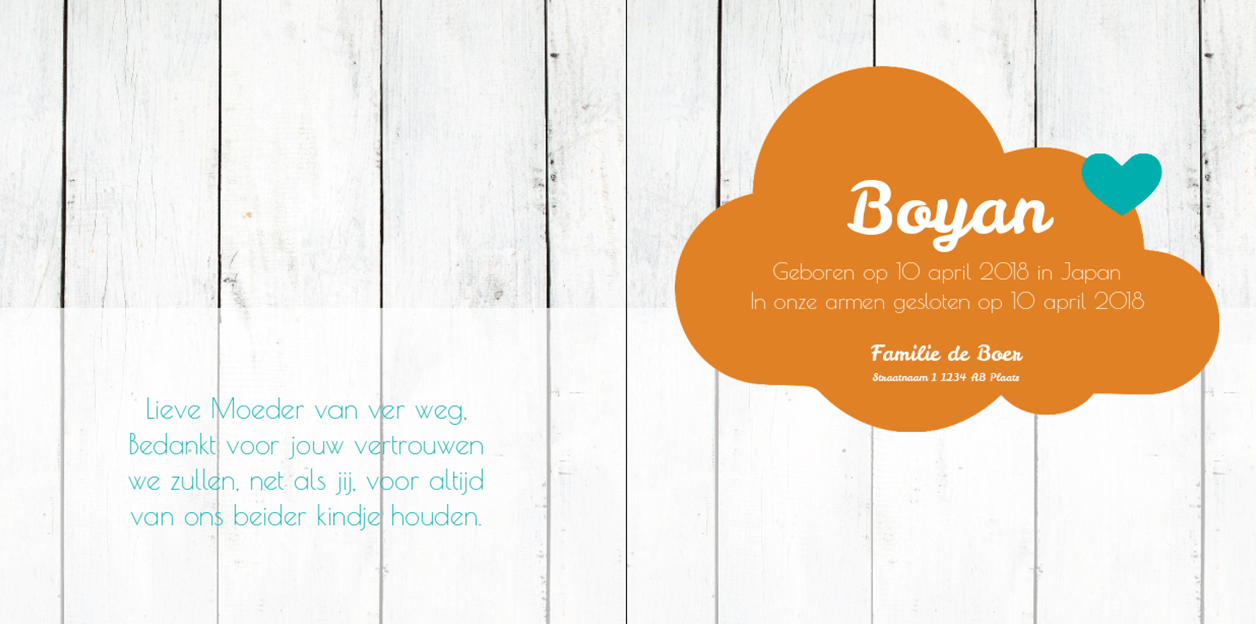 Gevouwen adoptiekaart "Oranje wolkje" Gevouwen adoptiekaart "Oranje wolkje"