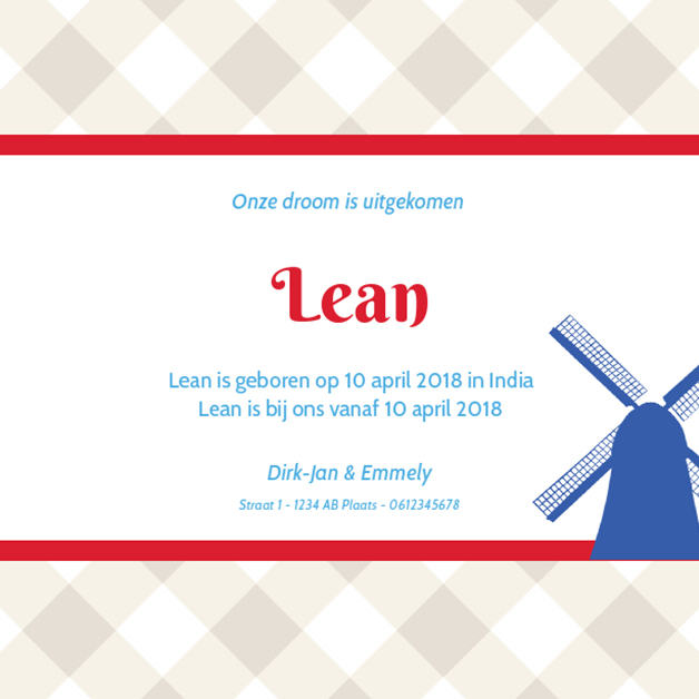 Adoptiekaartje "Molen blauw" Adoptiekaartje "Molen blauw"