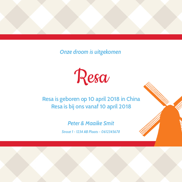 Adoptiekaartje "Molen oranje" Adoptiekaartje "Molen oranje"