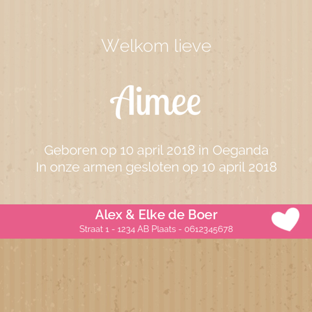 Adoptiekaartje "Wolkje met roze hartje" Adoptiekaartje "Wolkje met roze hartje"