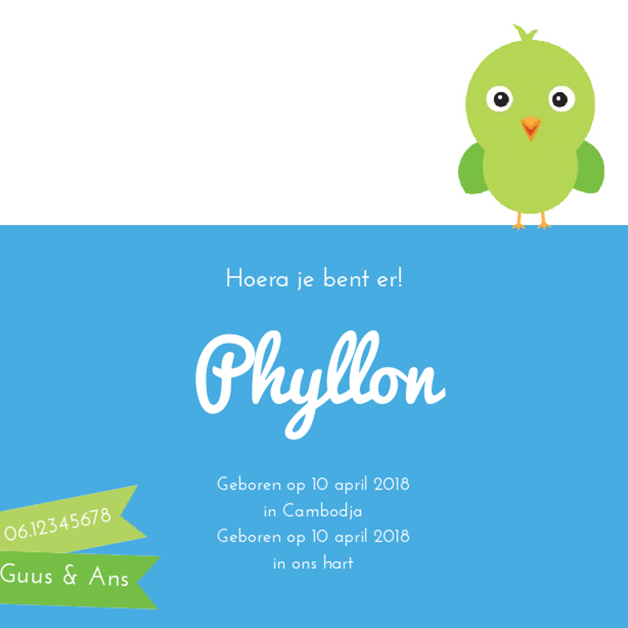 Adoptiekaartje "Vogeltje groen" Adoptiekaartje "Vogeltje groen"