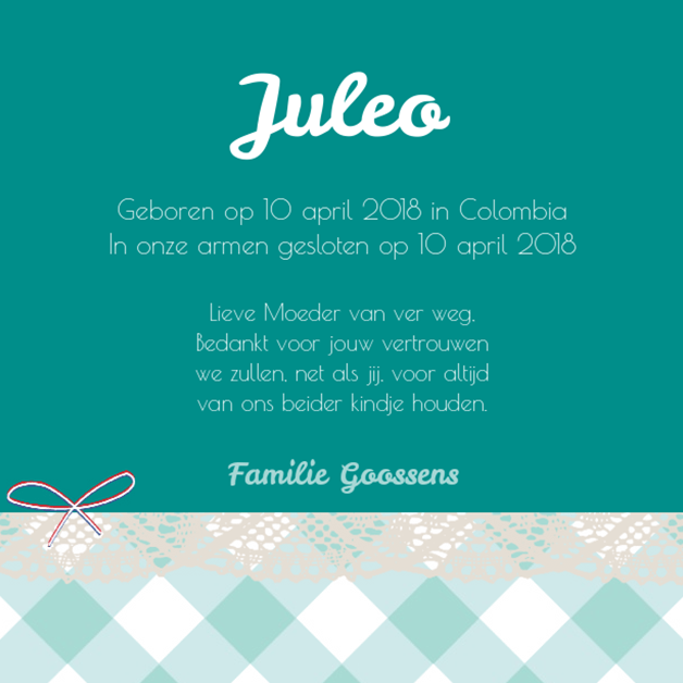 Adoptiekaartje "Groen geruit" Adoptiekaartje "Groen geruit"