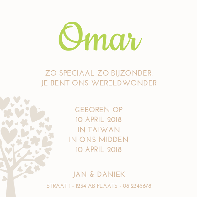 Adoptiekaartje "Hartjesboom groen" Adoptiekaartje "Hartjesboom groen"