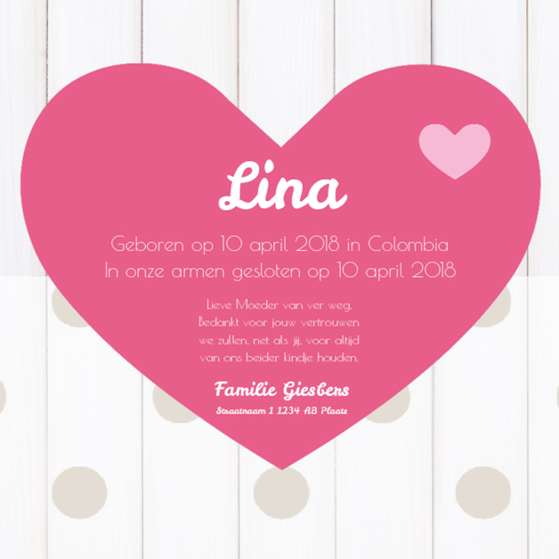 Adoptiekaartje "Roze hart" Adoptiekaartje "Roze hart"