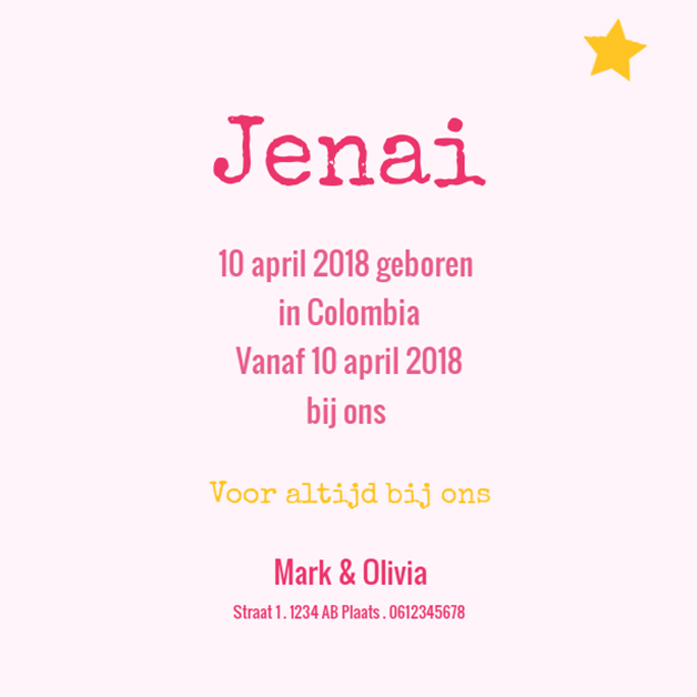 Adoptiekaartje "Baby hartjes roze" Adoptiekaartje "Baby hartjes roze"