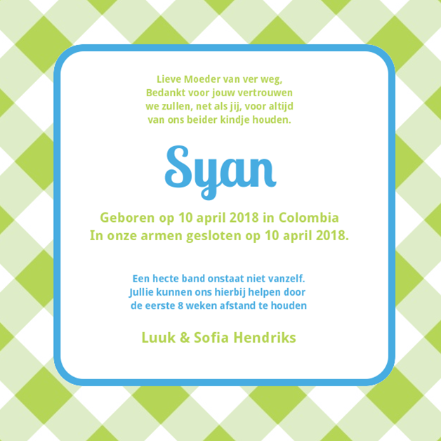 Adoptiekaartje "Bloesem met blauw vogeltje" Adoptiekaartje "Bloesem met blauw vogeltje"