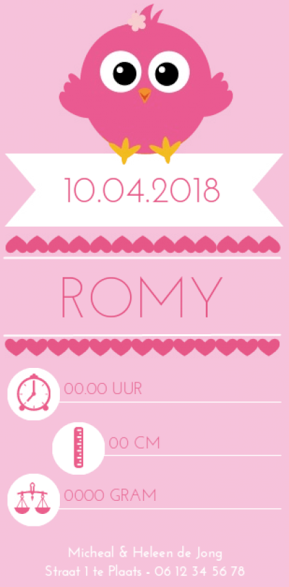 Kaartje "Roze vogeltje" Kaartje "Roze vogeltje"