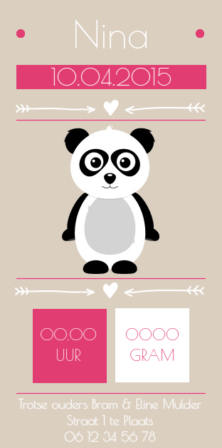 Kaartje "Pandabeer roze" Kaartje "Pandabeer roze"