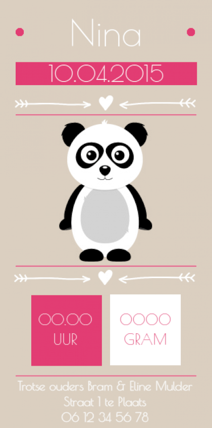 Kaartje "Pandabeer roze" Kaartje "Pandabeer roze"
