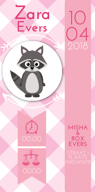 Kaartje "Wasbeer roze" Kaartje "Wasbeer roze"