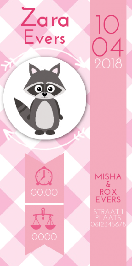 Kaartje "Wasbeer roze" Kaartje "Wasbeer roze"