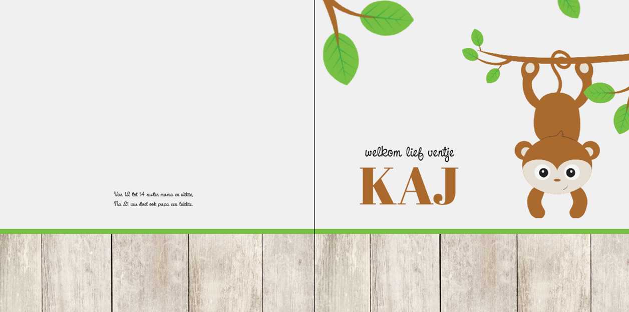 Gevouwen kaart "Aapje aan tak" Gevouwen kaart "Aapje aan tak"