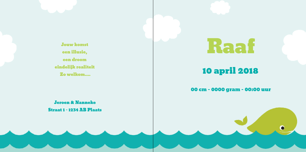 Gevouwen kaart "Groene walvis" Gevouwen kaart "Groene walvis"