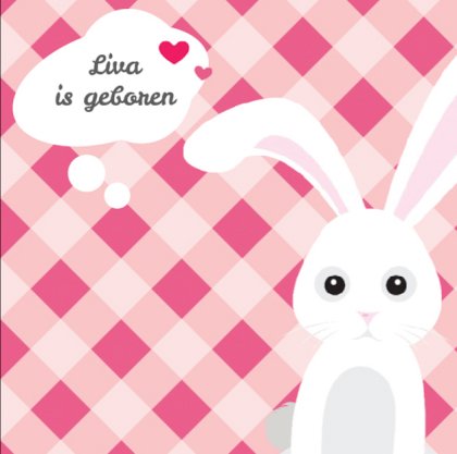 Gevouwen kaart "Konijntje met roze ruitjes"