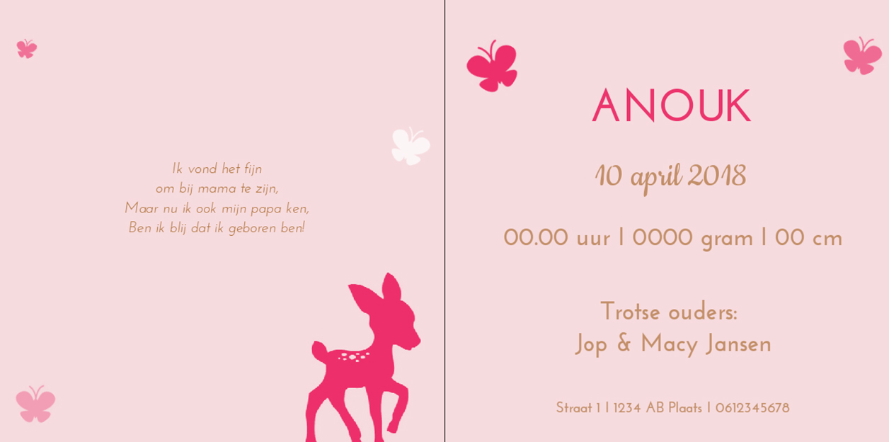 Gevouwen kaart "Hertje met vlinders" Gevouwen kaart "Hertje met vlinders"