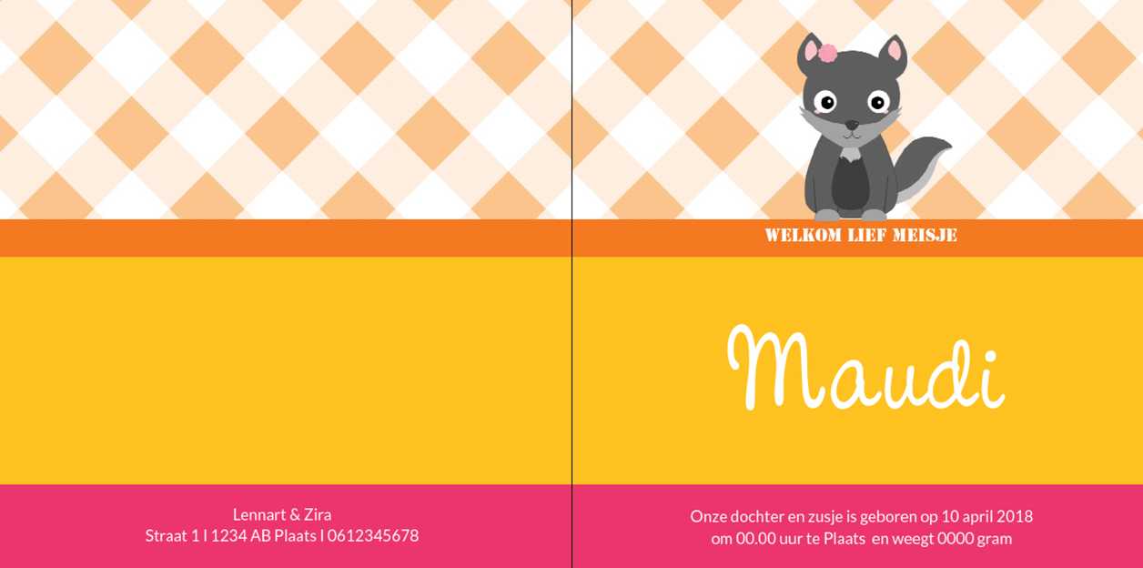 Gevouwen kaart "Wolfje roze" Gevouwen kaart "Wolfje roze"