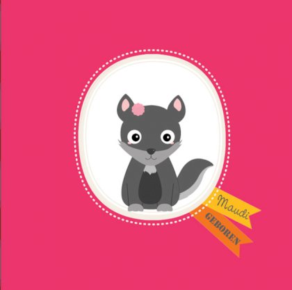 Gevouwen kaart "Wolfje roze" Gevouwen kaart "Wolfje roze"