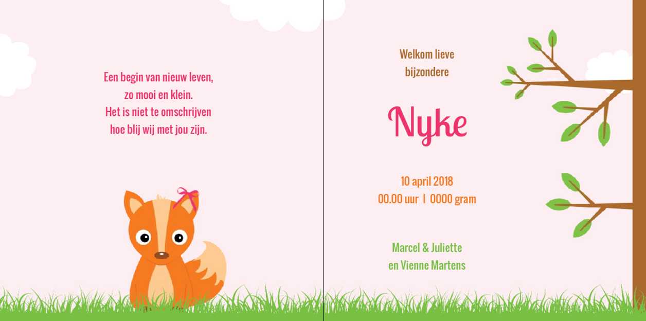 Gevouwen kaart "Vosje roze" Gevouwen kaart "Vosje roze"