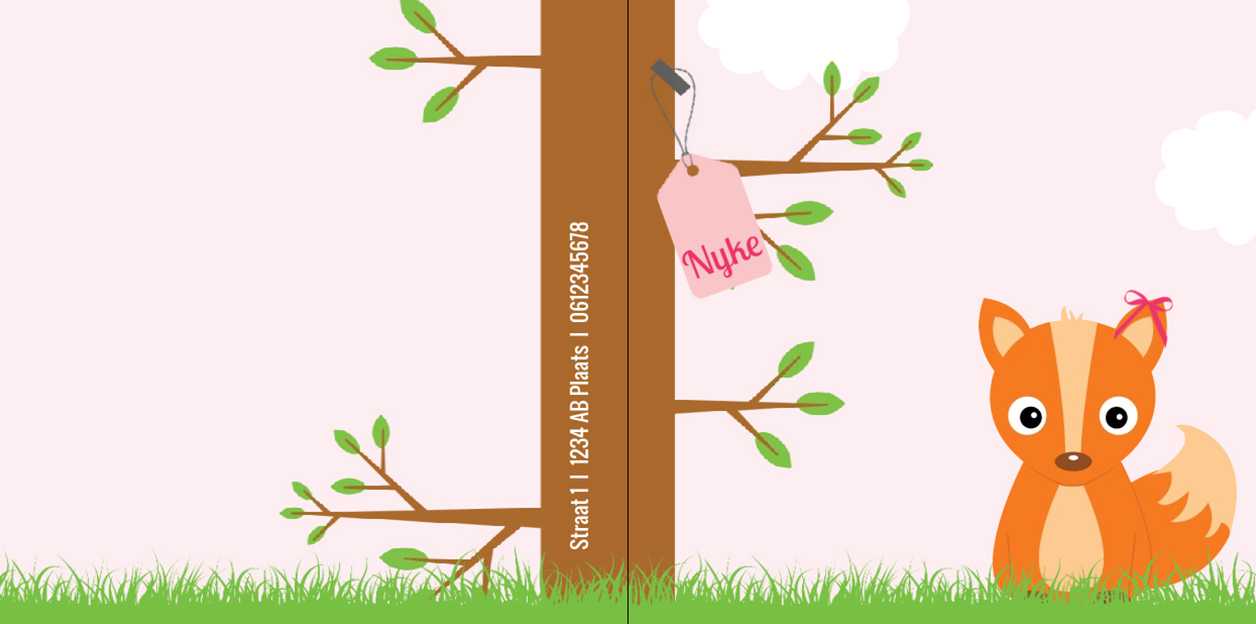 Gevouwen kaart "Vosje roze" Gevouwen kaart "Vosje roze"