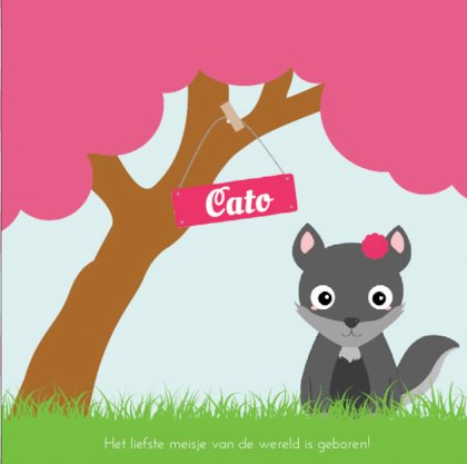 Gevouwen kaart "Wolfje onder roze boom"