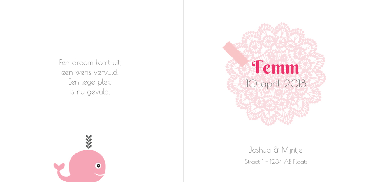 Gevouwen kaart "Roze walvis" Gevouwen kaart "Roze walvis"