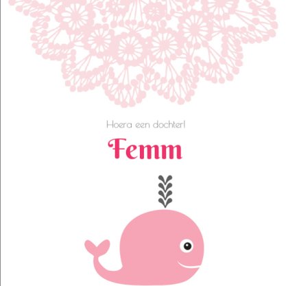 Gevouwen kaart "Roze walvis" Gevouwen kaart "Roze walvis"