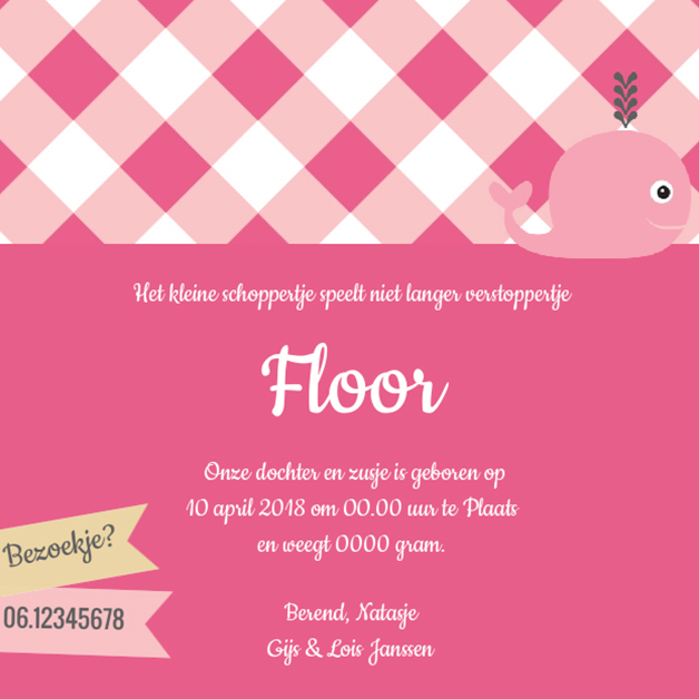 Kaartje "Roze walvis" Kaartje "Roze walvis"