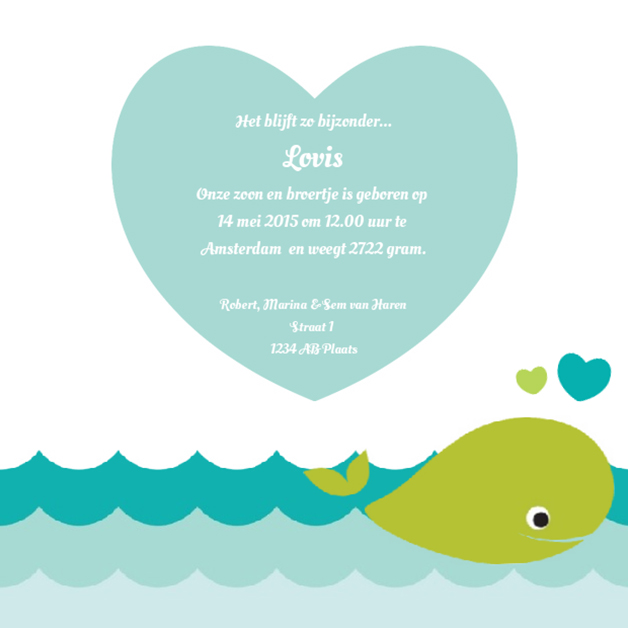 Kaartje "Groen walvisje" Kaartje "Groen walvisje"