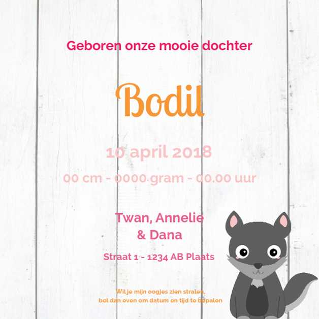 Kaartje "Wolfje op hout roze" Kaartje "Wolfje op hout roze"