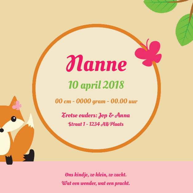 Kaartje "Vosje met vlindertjes" Kaartje "Vosje met vlindertjes"