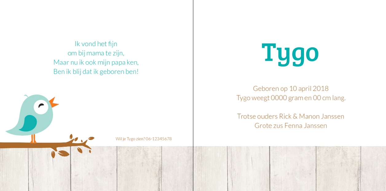 Gevouwen kaart "Foto & Blauw vogeltje" Gevouwen kaart "Foto & Blauw vogeltje"