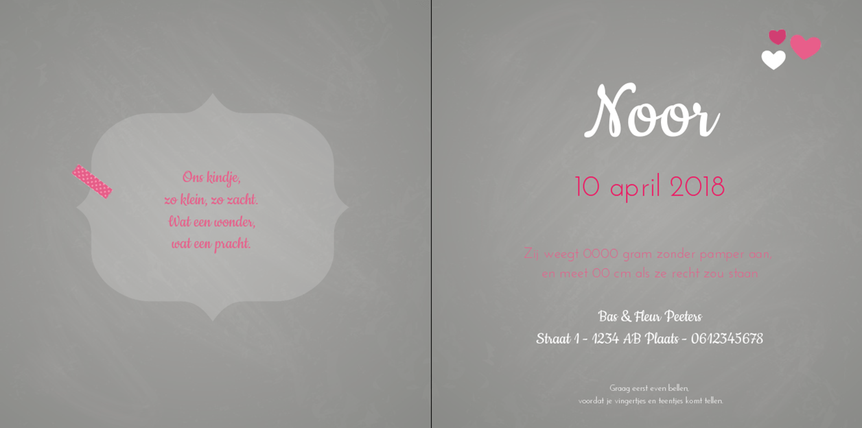 Gevouwen kaart "Foto & krijtbord roze" Gevouwen kaart "Foto & krijtbord roze"