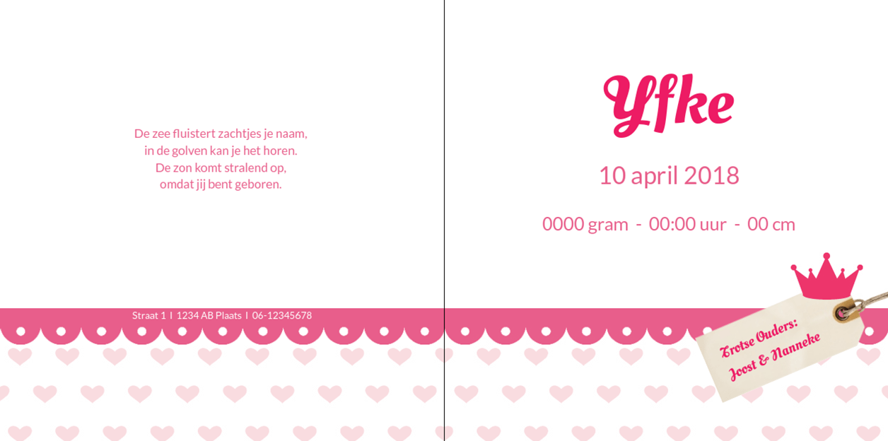 Gevouwen kaart "Foto & Roze hartjes" Gevouwen kaart "Foto & Roze hartjes"