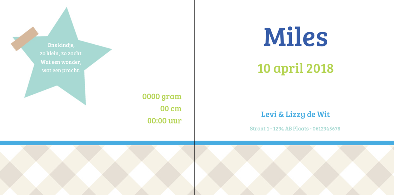 Gevouwen kaart "Foto & Grijze ruitjes" Gevouwen kaart "Foto & Grijze ruitjes"