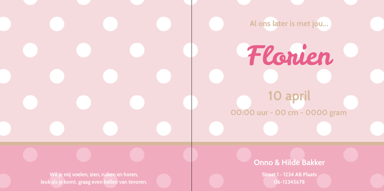Gevouwen kaart "Foto & Stipjes roze" Gevouwen kaart "Foto & Stipjes roze"